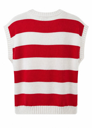 Striped Sleeveless Knit Top - White/Red