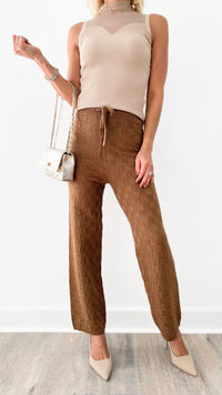 Completely Charmed Basket Weave Sweater Pants - Pale Brown-170 Bottoms-HYFVE-Coastal Bloom Boutique, find the trendiest versions of the popular styles and looks Located in Indialantic, FL