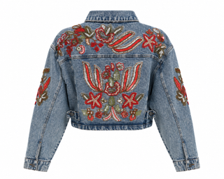 Floral Embroidered Denim Crop Jacket