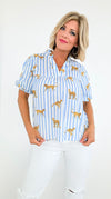 Striped Safari Puff Sleeves Blouse-110 Short Sleeve Tops-THML-Coastal Bloom Boutique, find the trendiest versions of the popular styles and looks Located in Indialantic, FL