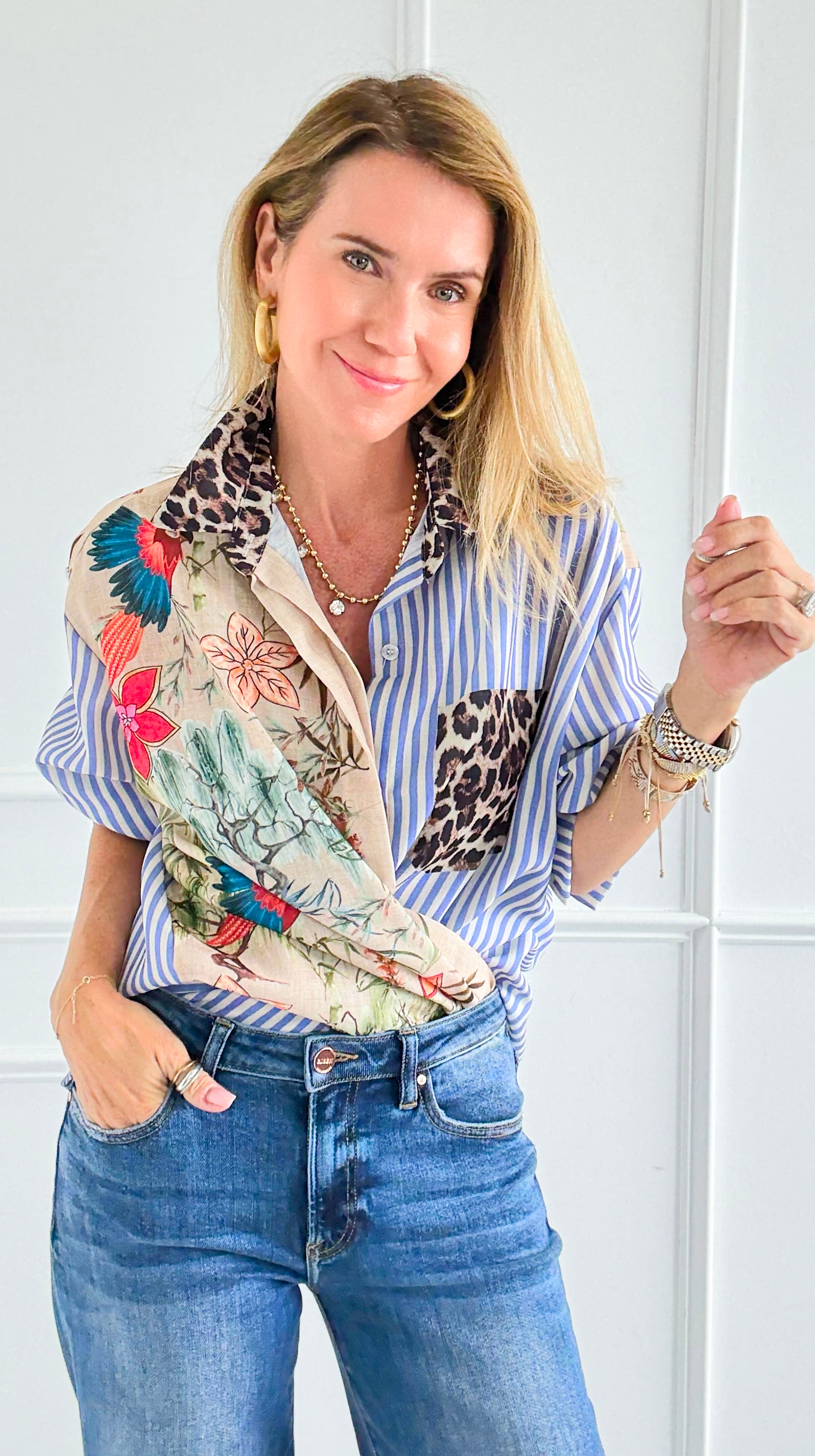 Pre Auth - L'uccello Italian Blouse-110 Long Sleeve Tops-Italianissimo-Coastal Bloom Boutique, find the trendiest versions of the popular styles and looks Located in Indialantic, FL