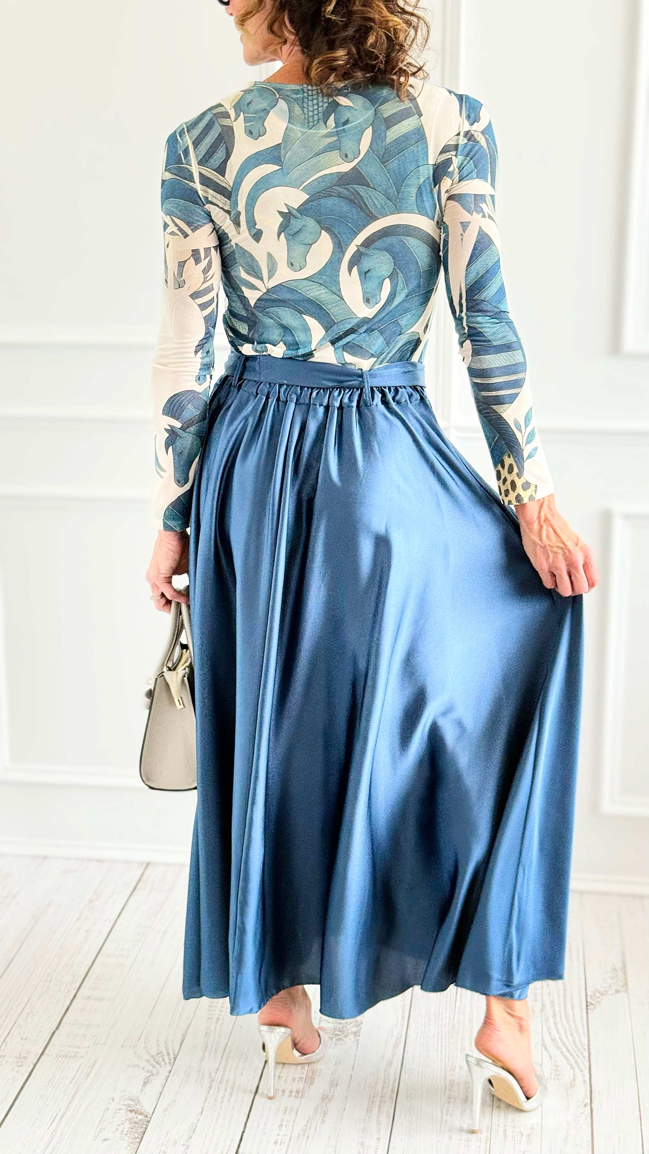 Azure Dream Italian Maxi Skirt- Slate Blue-170 Bottoms-AZUL MONACO-Coastal Bloom Boutique, find the trendiest versions of the popular styles and looks Located in Indialantic, FL
