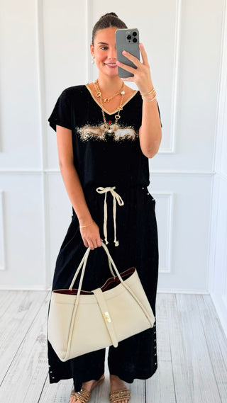 Puppy Love Embellished V-Neck Italian Top