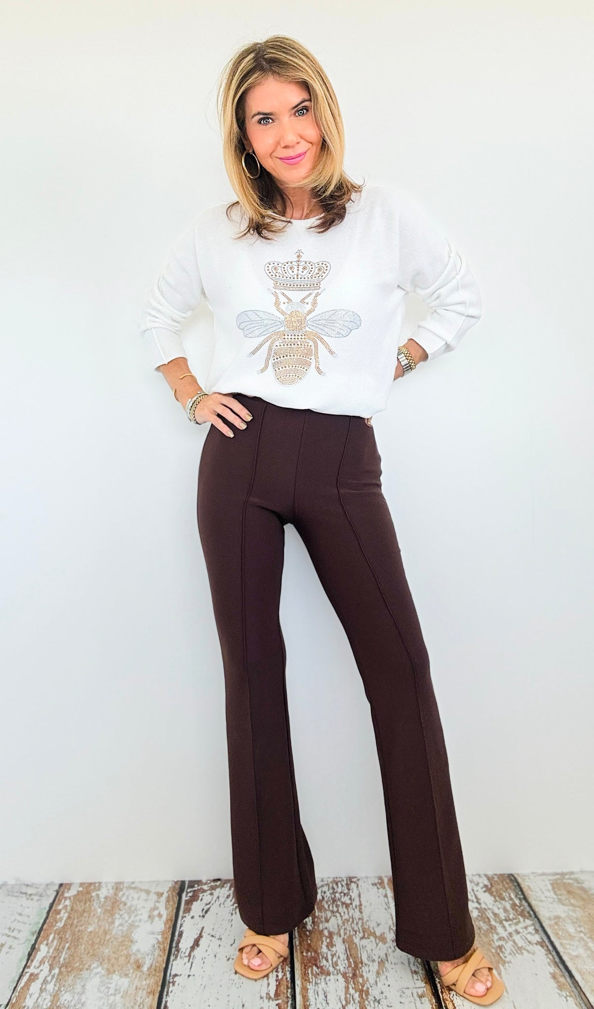 Sleek High-Waisted Flare Pants - Brown-170 Bottoms-Love Poem-Coastal Bloom Boutique, find the trendiest versions of the popular styles and looks Located in Indialantic, FL