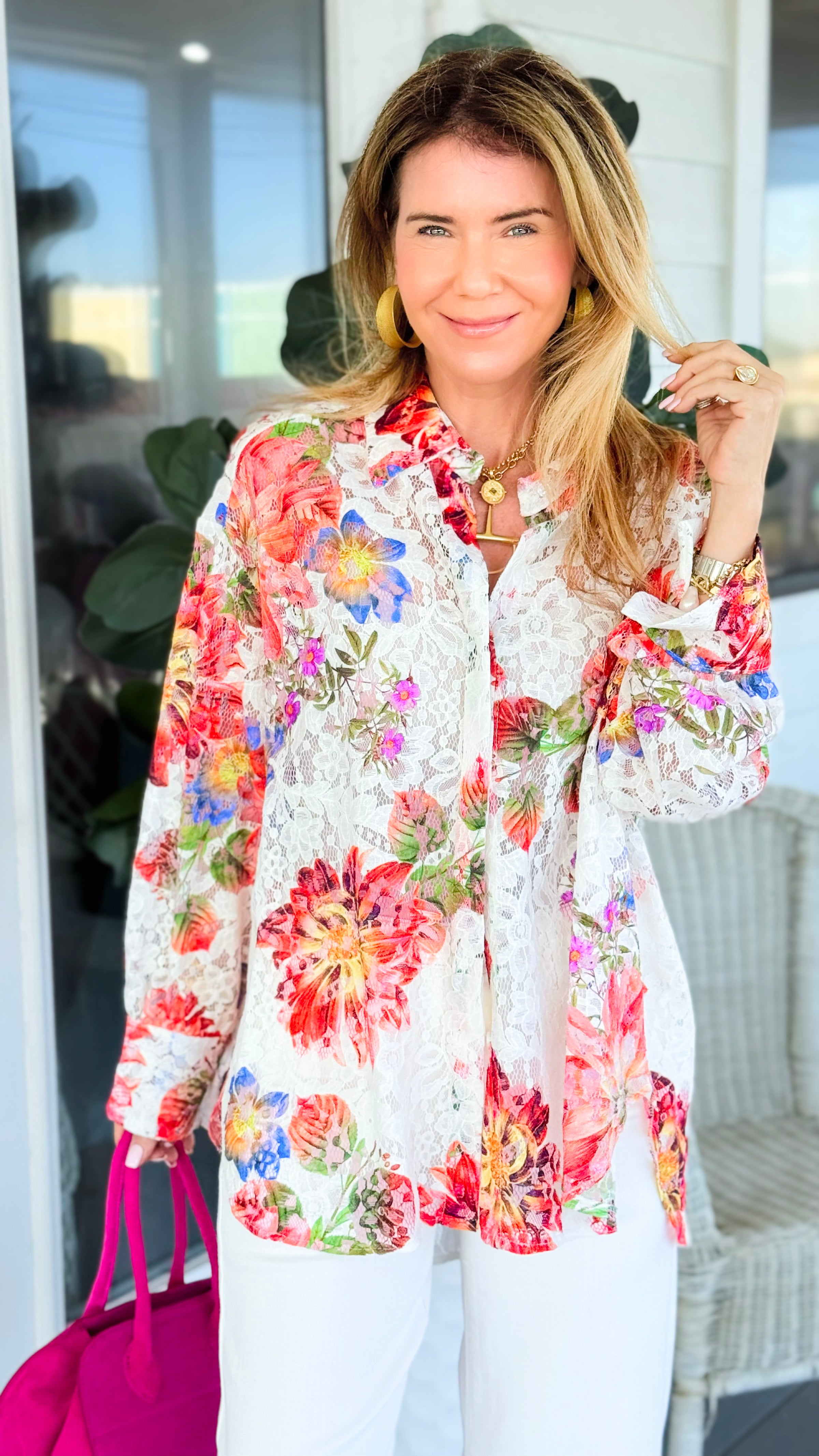 Petal Poetry Lace Italian Button Top