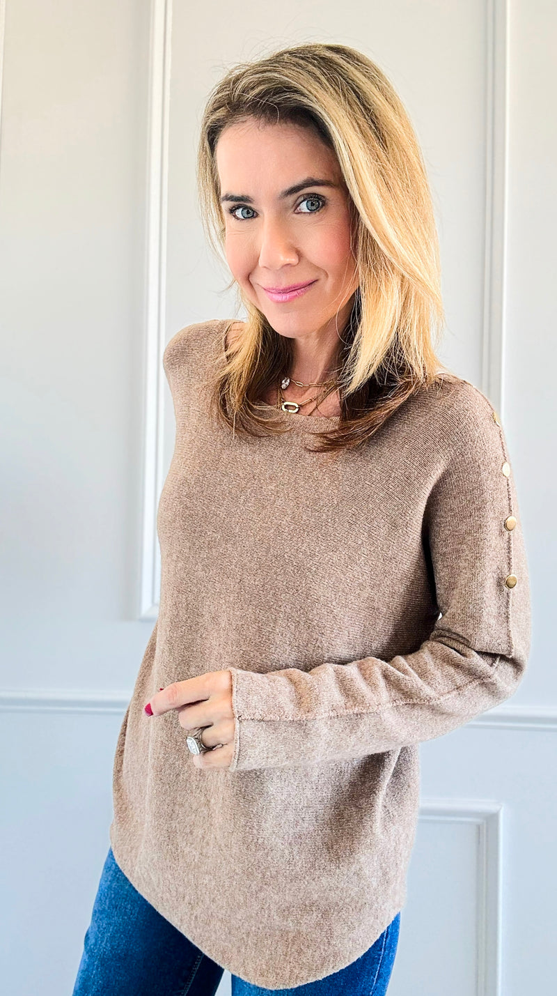 Luxe Shoulder Italian Knit Sweater- Light Camel-140 Sweaters-Italianissimo-Coastal Bloom Boutique, find the trendiest versions of the popular styles and looks Located in Indialantic, FL