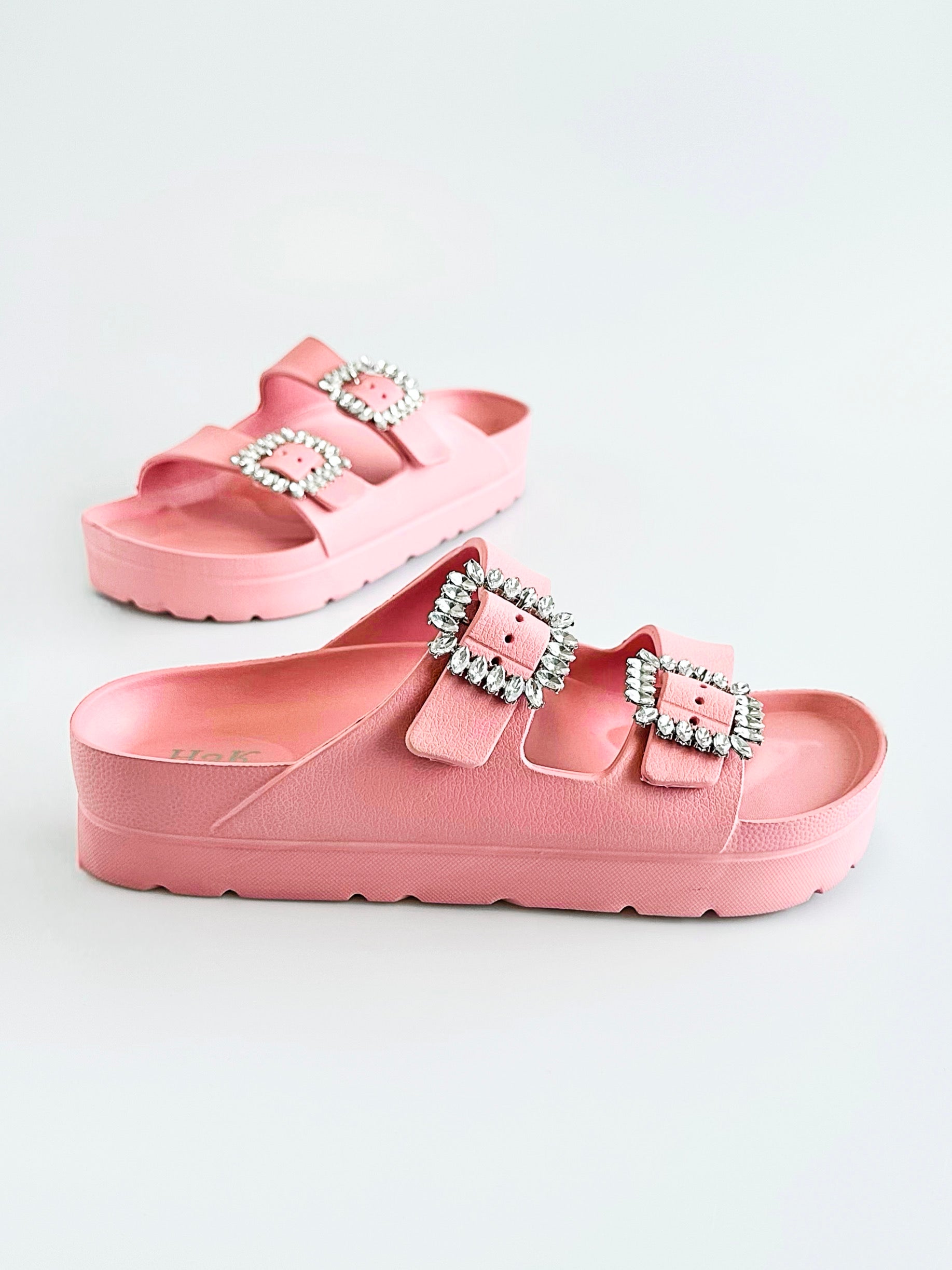 Stone Buckle Double-Strap Sandals - Dusty Rose-250 Shoes-H2K TRADING-Coastal Bloom Boutique, find the trendiest versions of the popular styles and looks Located in Indialantic, FL