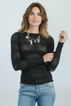 Textured Lace Long Sleeve Top - Black-110 Long Sleeve Tops-Umgee-Coastal Bloom Boutique, find the trendiest versions of the popular styles and looks Located in Indialantic, FL