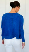 Brushed Melange Sweater - Light Navy-140 Sweaters-Zenana-Coastal Bloom Boutique, find the trendiest versions of the popular styles and looks Located in Indialantic, FL