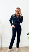 Detailed Denim Studs Jumpsuit-200 Dresses/Jumpsuits/Rompers-Rousseau-Coastal Bloom Boutique, find the trendiest versions of the popular styles and looks Located in Indialantic, FL