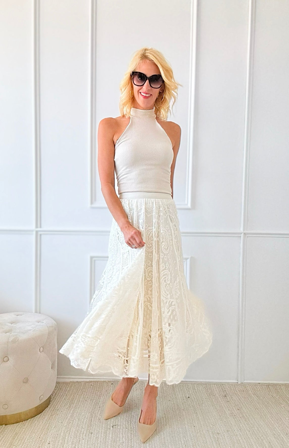 Lace Skirt - Cream-170 Bottoms-CBALY-Coastal Bloom Boutique, find the trendiest versions of the popular styles and looks Located in Indialantic, FL