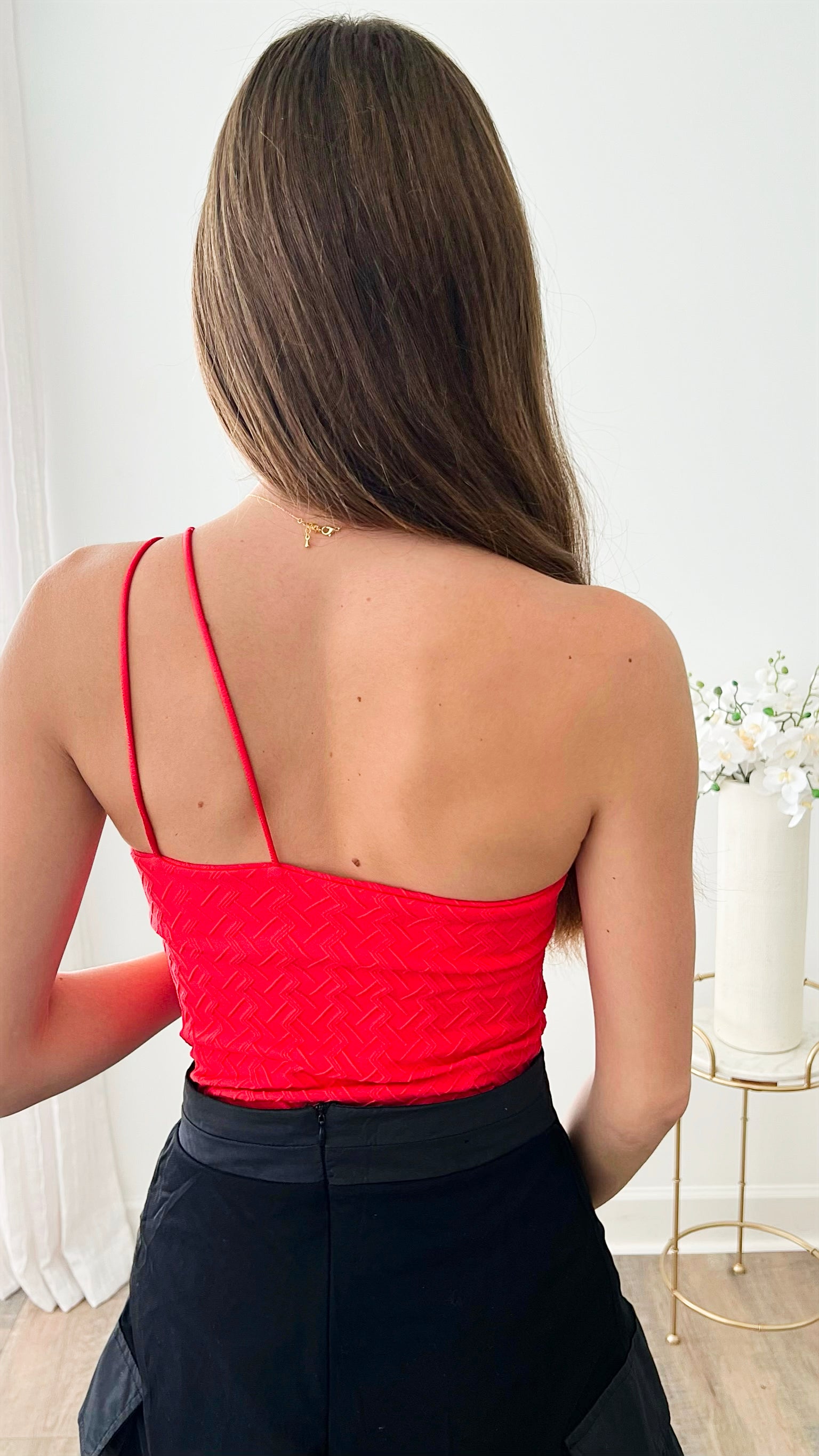 Brazilian Chevron One Shoulder Built In Bra Cami-220 Intimates-VZ Group-Coastal Bloom Boutique, find the trendiest versions of the popular styles and looks Located in Indialantic, FL