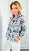 Plaid Print Button Up Blouse-130 Long Sleeve Tops-Gretchen Scott-Coastal Bloom Boutique, find the trendiest versions of the popular styles and looks Located in Indialantic, FL