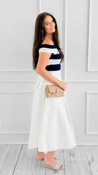 Riviera Muse Off Shoulder Sweater Midi Dress-200 Dresses/Jumpsuits/Rompers-FLYING TOMATO-Coastal Bloom Boutique, find the trendiest versions of the popular styles and looks Located in Indialantic, FL