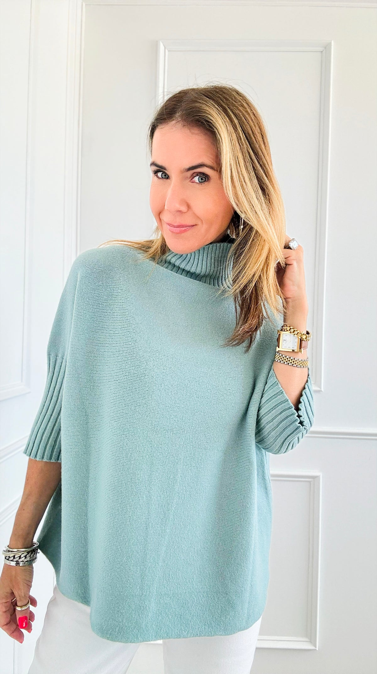 Break Free Italian Sweater Top- Dusty Teal-140 Sweaters-Italianissimo-Coastal Bloom Boutique, find the trendiest versions of the popular styles and looks Located in Indialantic, FL