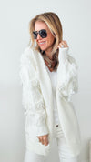 On the Fray Sleeve Cardigan - Off White-140 Sweaters-Rousseau-Coastal Bloom Boutique, find the trendiest versions of the popular styles and looks Located in Indialantic, FL