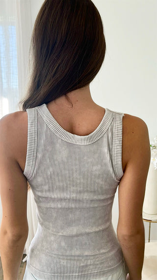 Washed Ribbed Tank Top - Bone-100 Sleeveless Tops-Zenana-Coastal Bloom Boutique, find the trendiest versions of the popular styles and looks Located in Indialantic, FL