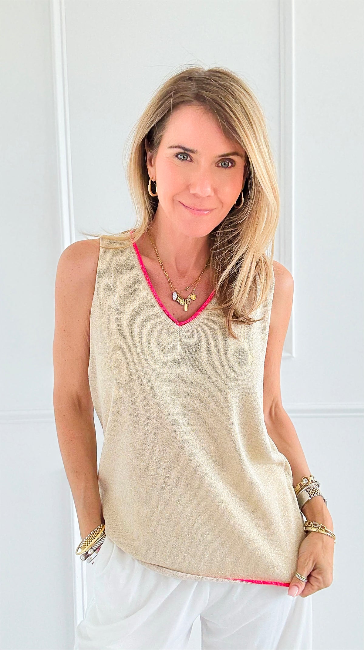 Neon Edge Italian Knit Top- Neon Pink-100 Sleeveless Tops-LY PARIS-Coastal Bloom Boutique, find the trendiest versions of the popular styles and looks Located in Indialantic, FL