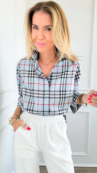 Plaid Print Button Up Blouse-130 Long Sleeve Tops-Gretchen Scott-Coastal Bloom Boutique, find the trendiest versions of the popular styles and looks Located in Indialantic, FL