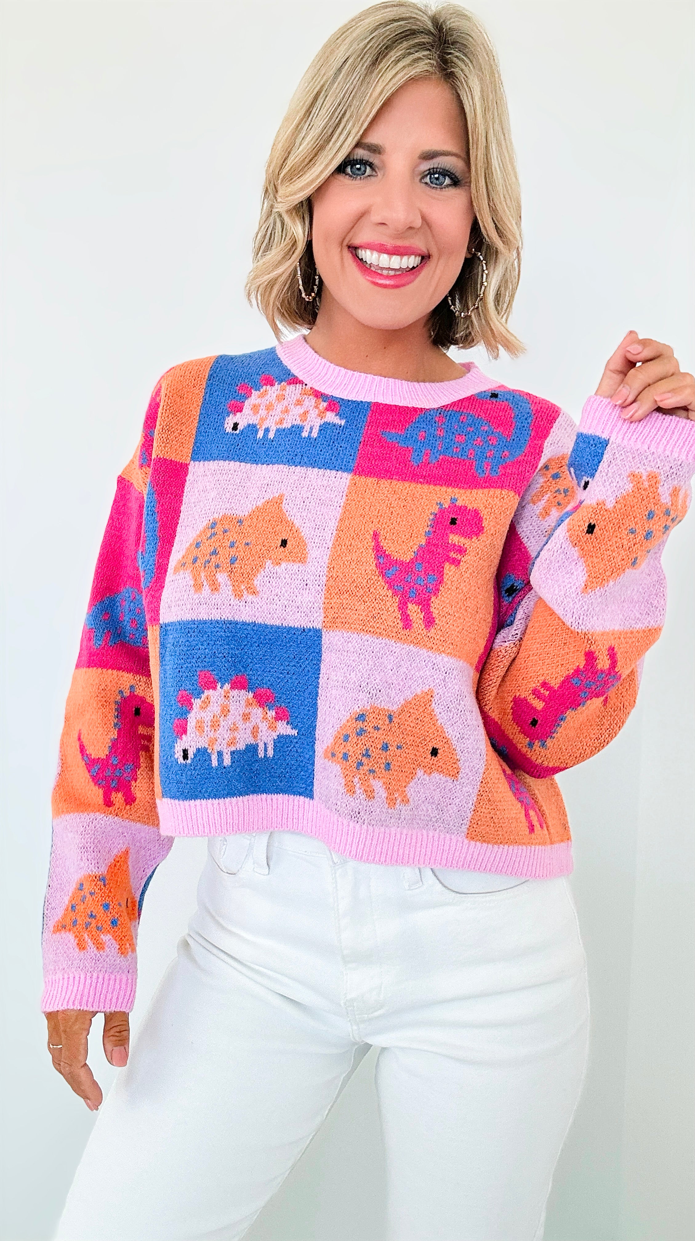 Dino Patchwork Sweater-140 Sweaters-Dreamers-Coastal Bloom Boutique, find the trendiest versions of the popular styles and looks Located in Indialantic, FL