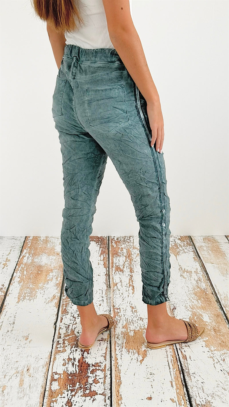 Washed Jogger Italian Pants - Emerald Green-180 Joggers-Tempo-Coastal Bloom Boutique, find the trendiest versions of the popular styles and looks Located in Indialantic, FL