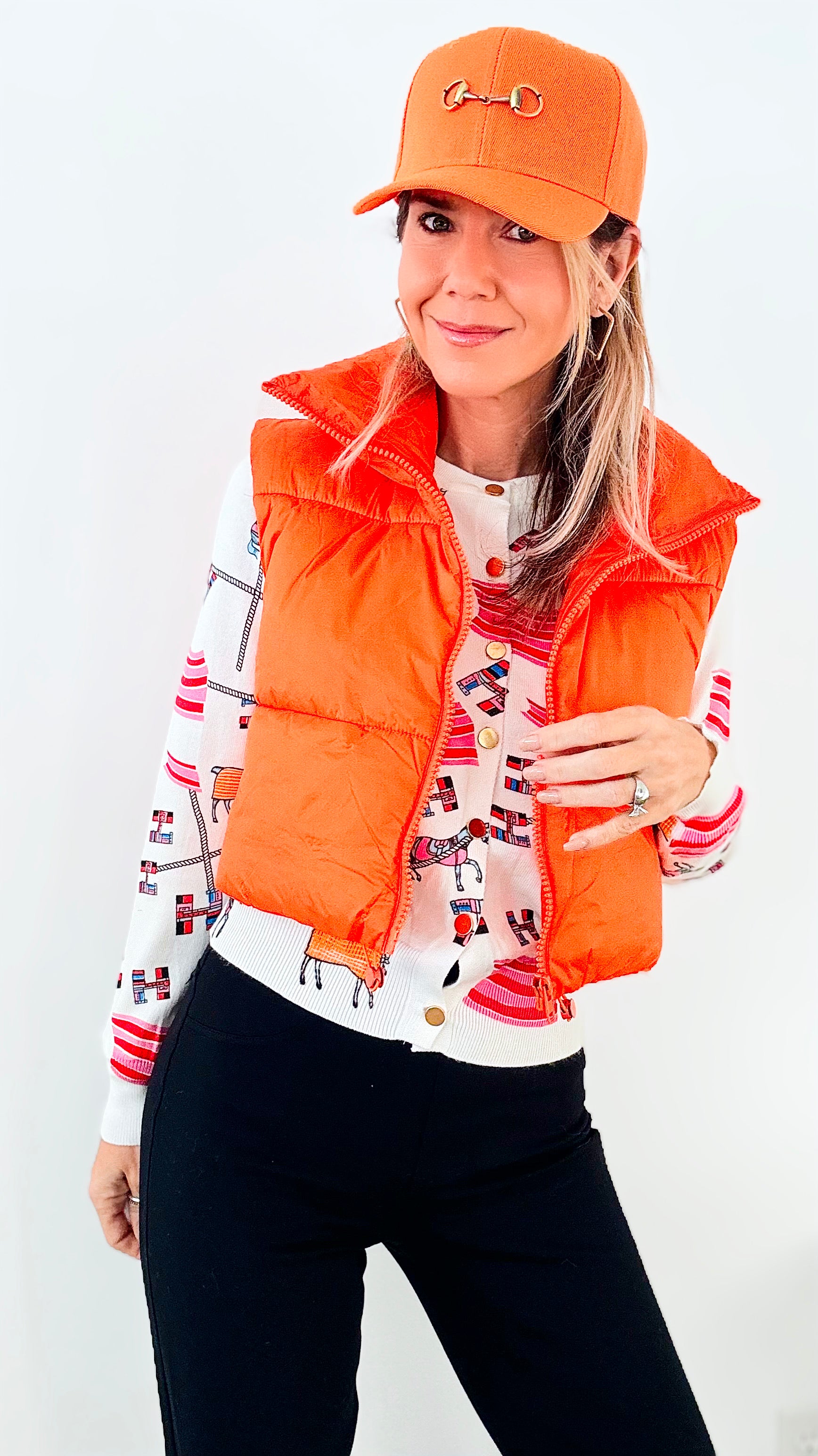 Collared Crop Puffer Vest - Orange-160 Jackets-Beston-Coastal Bloom Boutique, find the trendiest versions of the popular styles and looks Located in Indialantic, FL
