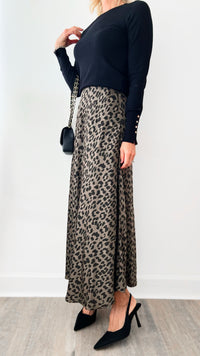 Wild Spotted Brooklyn Italian Satin Midi Skirt-170 Bottoms-Germany-Coastal Bloom Boutique, find the trendiest versions of the popular styles and looks Located in Indialantic, FL