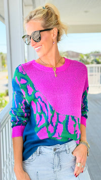 Electric Harmony Colorblock Knit Sweater-140 Sweaters-Umgee-Coastal Bloom Boutique, find the trendiest versions of the popular styles and looks Located in Indialantic, FL