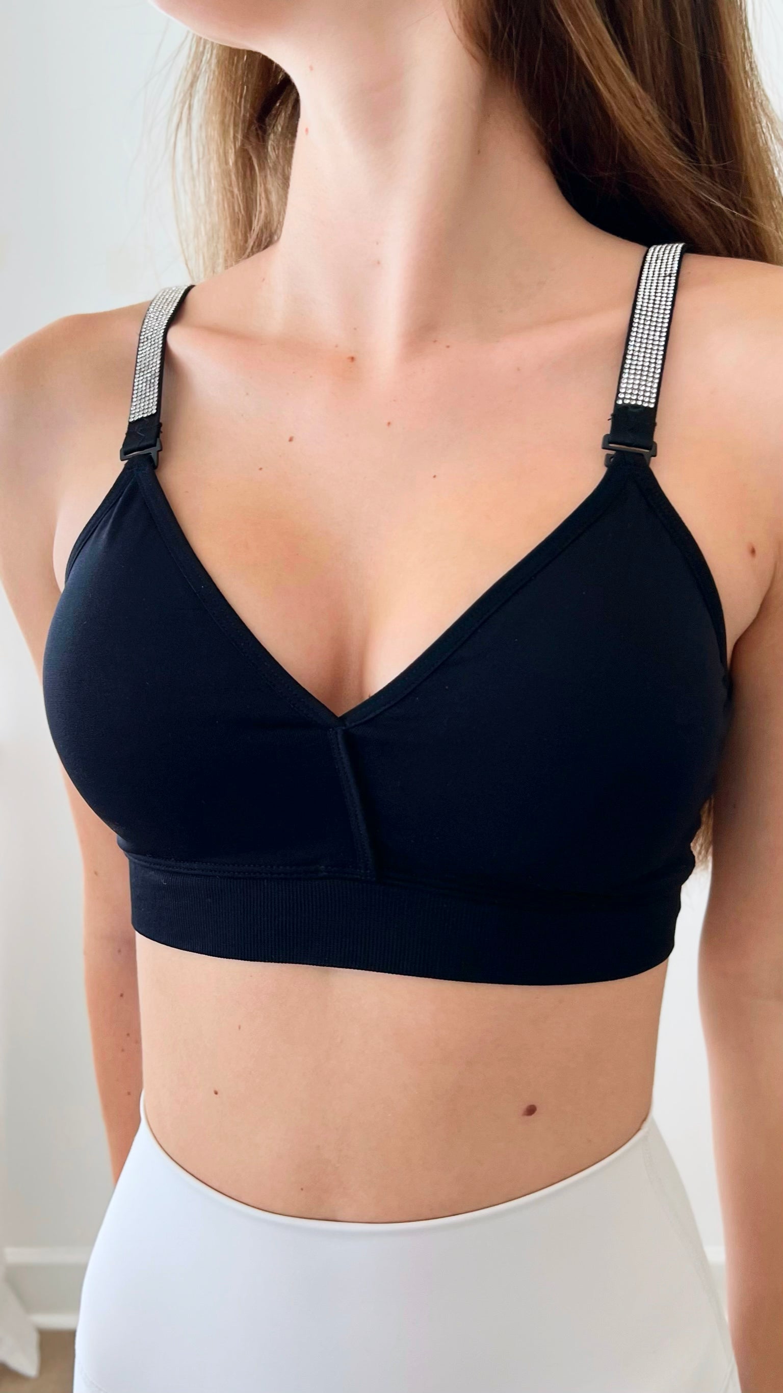 One Size Black Interchangeable Plunge Bra w/ Crystal Strap-220 Intimates-Strap-its-Coastal Bloom Boutique, find the trendiest versions of the popular styles and looks Located in Indialantic, FL