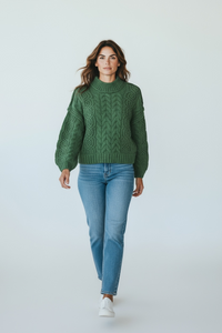 Shoreline Cable Knit Sweater - Dk Green-140 Sweaters-Zenana-Coastal Bloom Boutique, find the trendiest versions of the popular styles and looks Located in Indialantic, FL