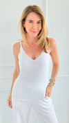 Shimmer Light Italian Tank Top-White-100 Sleeveless Tops-SARL LACOMY-Coastal Bloom Boutique, find the trendiest versions of the popular styles and looks Located in Indialantic, FL