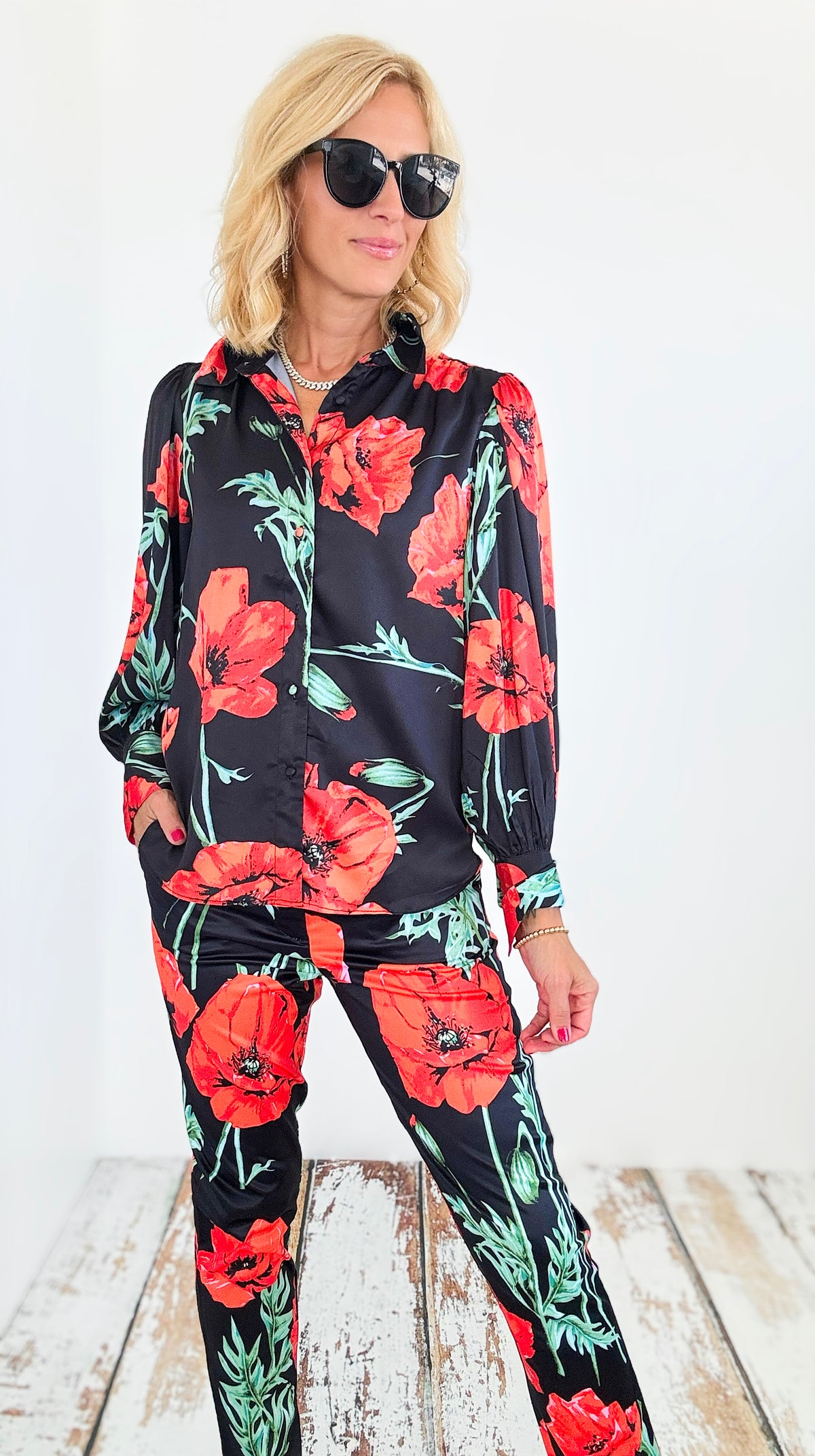 Tropic Bloom Button-Down-130 Long Sleeve Tops-OVI-Coastal Bloom Boutique, find the trendiest versions of the popular styles and looks Located in Indialantic, FL