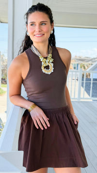 Harbor Muse Ribbed Skirt Set - Chocolate