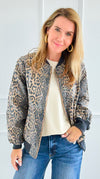 Trendy Zip-Up Leopard Bomber Jacket-160 Jackets-Fate Inc-Coastal Bloom Boutique, find the trendiest versions of the popular styles and looks Located in Indialantic, FL