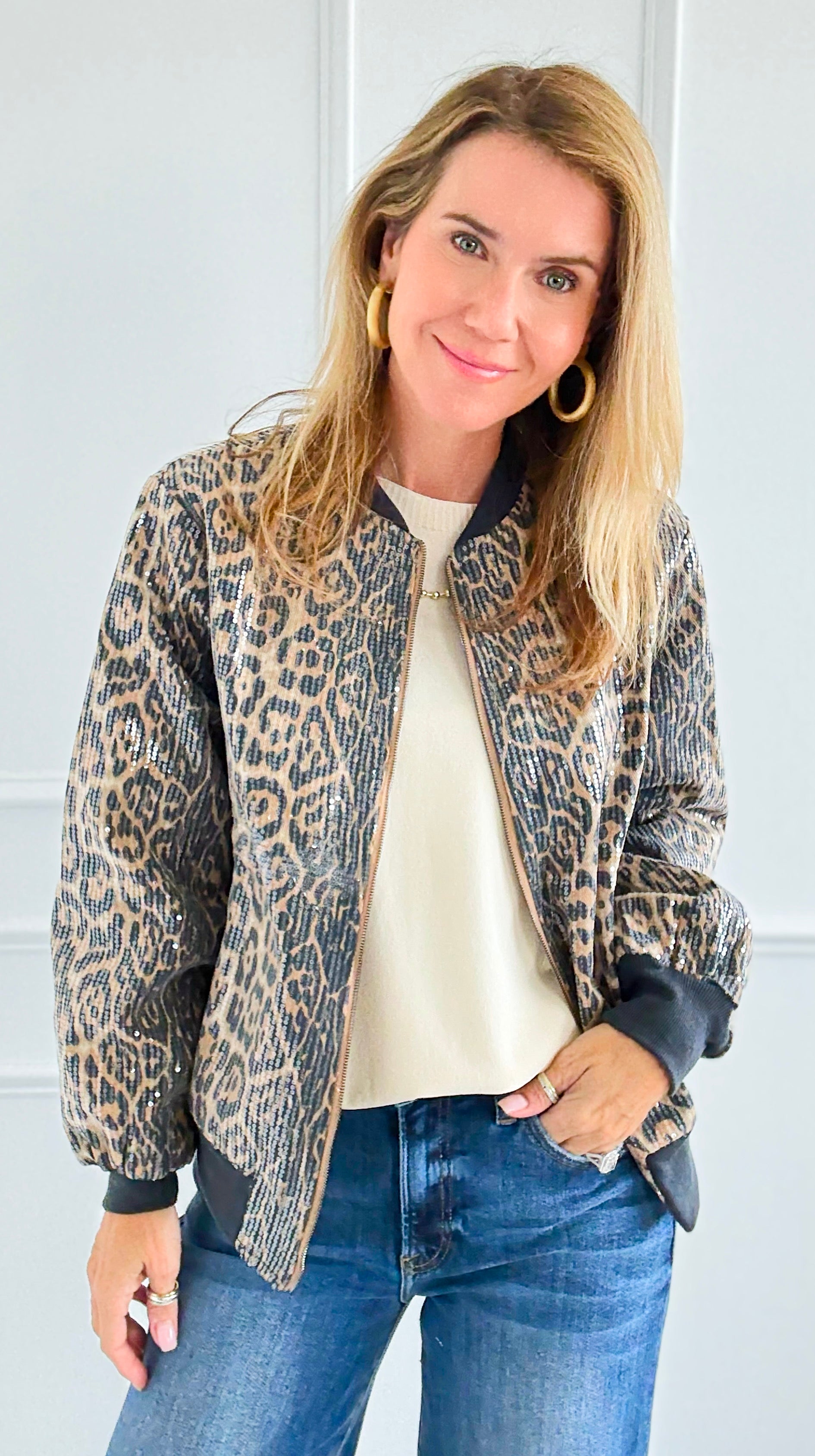 Trendy Zip-Up Leopard Bomber Jacket-160 Jackets-Fate Inc-Coastal Bloom Boutique, find the trendiest versions of the popular styles and looks Located in Indialantic, FL
