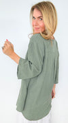 Serene Steps Italian Button Up Top- Olive-170 Bottoms-Italianissimo-Coastal Bloom Boutique, find the trendiest versions of the popular styles and looks Located in Indialantic, FL