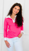 The Frankie Button Down Top - Neon Pink-130 Long Sleeve Tops-EC COLLECTION INC-Coastal Bloom Boutique, find the trendiest versions of the popular styles and looks Located in Indialantic, FL