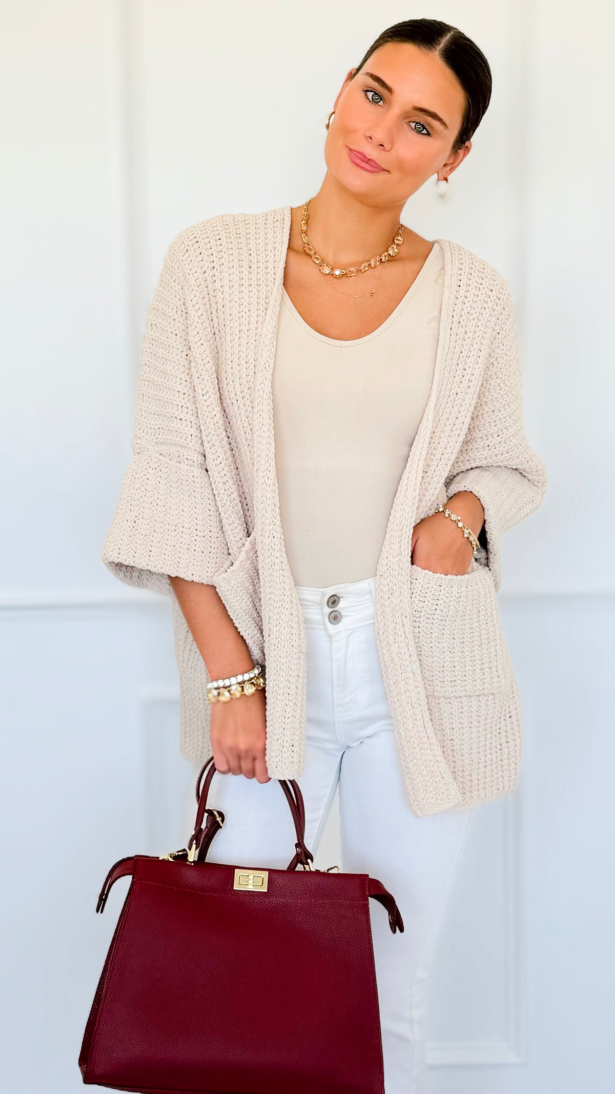 Willow Dusk Chenille Cardigan - Sand Beige-150 Cardigans/Layers-Zenana-Coastal Bloom Boutique, find the trendiest versions of the popular styles and looks Located in Indialantic, FL