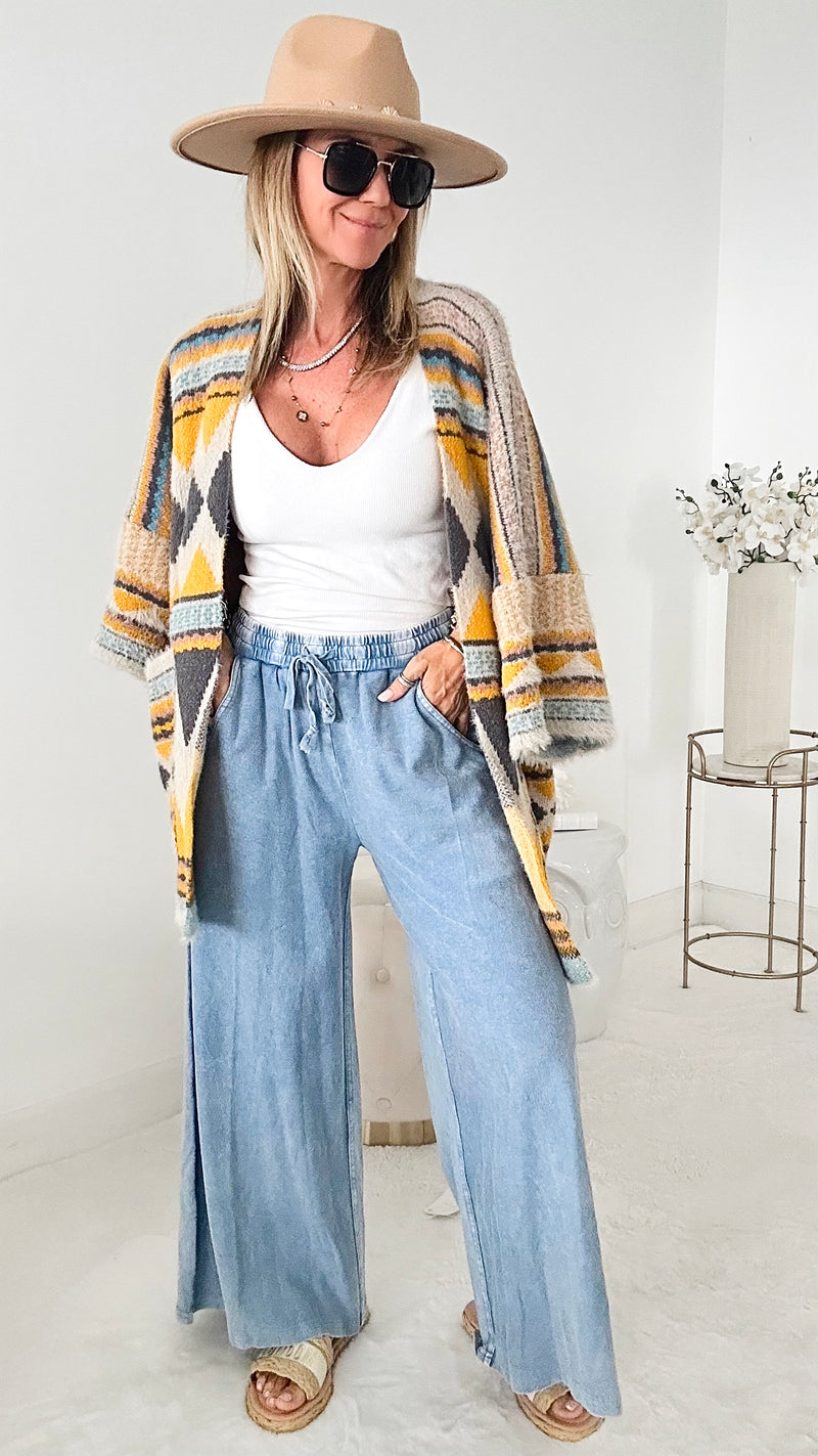 Mineral Washed Terry Wide Pants - Denim-170 Bottoms-EASEL-Coastal Bloom Boutique, find the trendiest versions of the popular styles and looks Located in Indialantic, FL