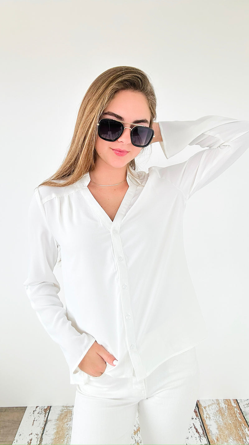 Classic Breeze Roll-Tab Blouse Top - Off White-130 Long sleeve top-Must Have-Coastal Bloom Boutique, find the trendiest versions of the popular styles and looks Located in Indialantic, FL