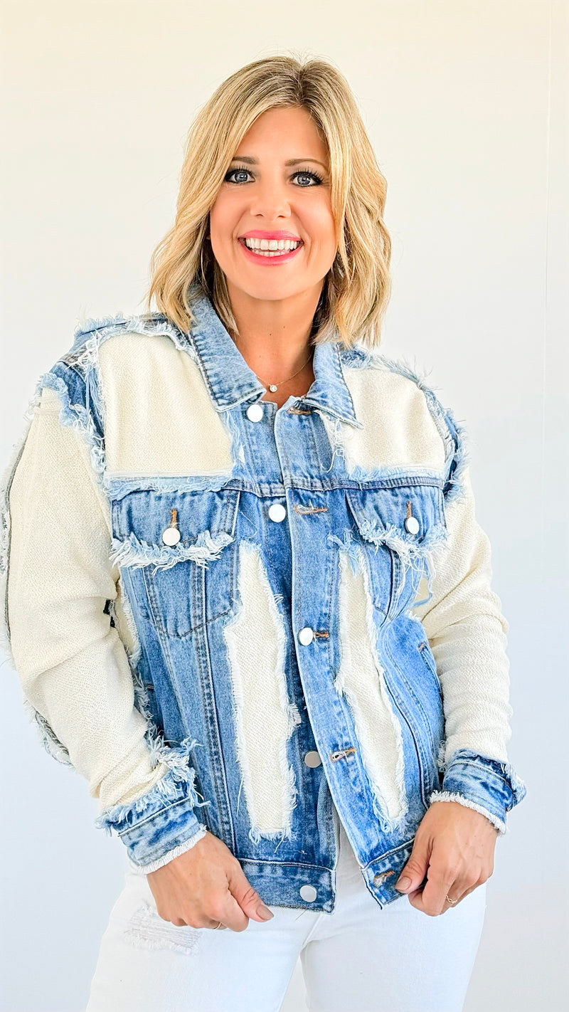 Vintage Frayed Denim Jacket-160 Jackets-litaga-Coastal Bloom Boutique, find the trendiest versions of the popular styles and looks Located in Indialantic, FL