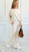 Relax Mode Long Sleeve Slub Knit Set - Sand Beige-210 Loungewear/Sets-Zenana-Coastal Bloom Boutique, find the trendiest versions of the popular styles and looks Located in Indialantic, FL