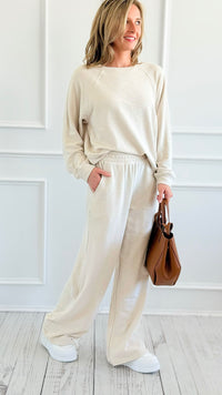 Relax Mode Long Sleeve Slub Knit Set - Sand Beige-210 Loungewear/Sets-Zenana-Coastal Bloom Boutique, find the trendiest versions of the popular styles and looks Located in Indialantic, FL