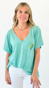 Electric Spark V-Neck Top-110 Short Sleeve Tops-POL-Coastal Bloom Boutique, find the trendiest versions of the popular styles and looks Located in Indialantic, FL