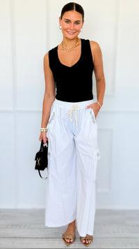 Pocket Glam Italian Flare Leg Pant- White-100 Pants-TATTOO Z-Coastal Bloom Boutique, find the trendiest versions of the popular styles and looks Located in Indialantic, FL