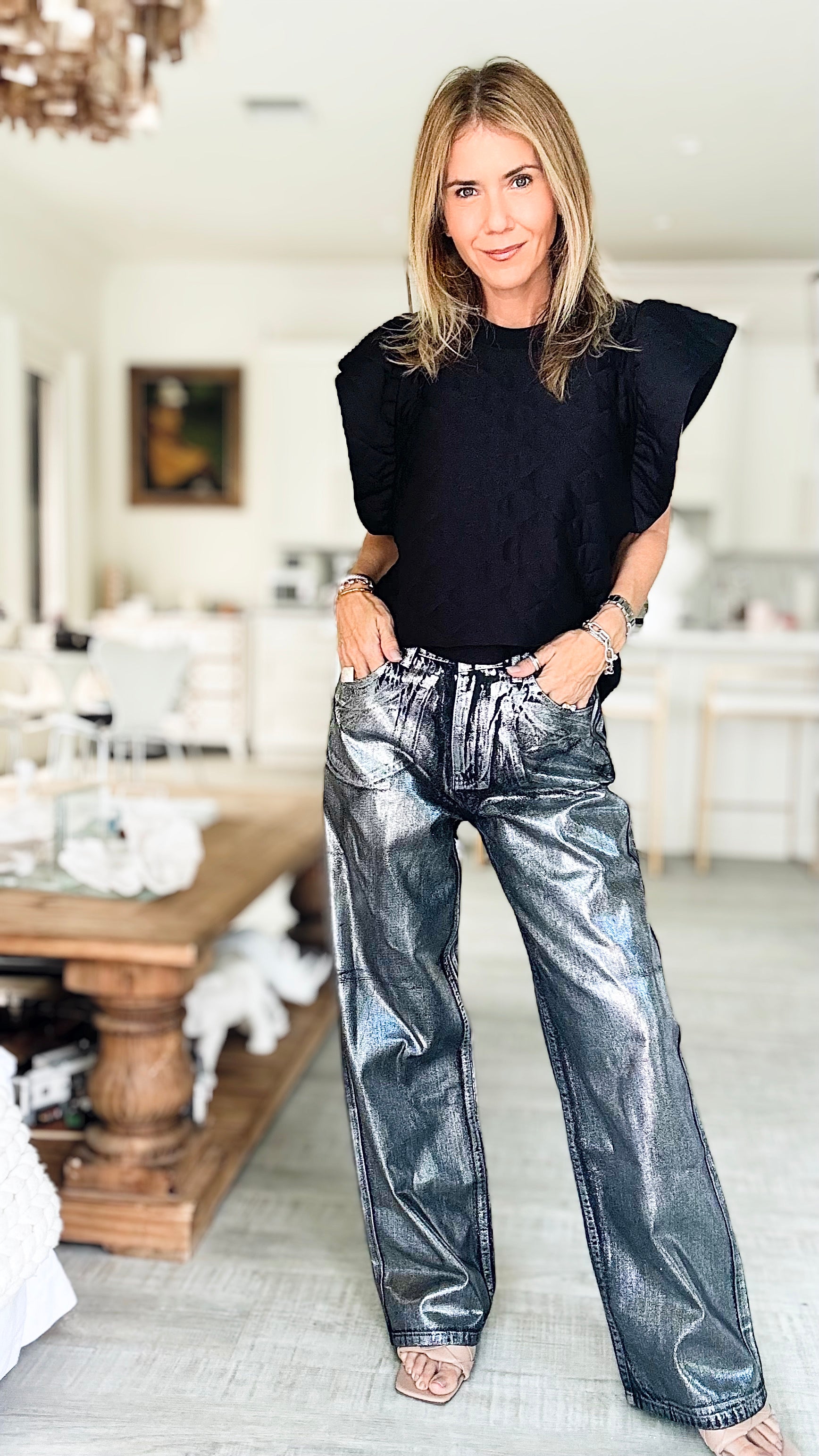 Blackout Metallic Jean - Black/Silver-170 Bottoms-MISS LOVE-Coastal Bloom Boutique, find the trendiest versions of the popular styles and looks Located in Indialantic, FL
