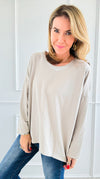 Metallic Foil Detailed Comfort Italian Pullover- Beige/Silver-140 Sweaters-Italianissimo-Coastal Bloom Boutique, find the trendiest versions of the popular styles and looks Located in Indialantic, FL