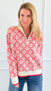 Tri-Bloom Zip Mock Sweater-Cream/Orange-140 Sweaters-&MERCI-Coastal Bloom Boutique, find the trendiest versions of the popular styles and looks Located in Indialantic, FL