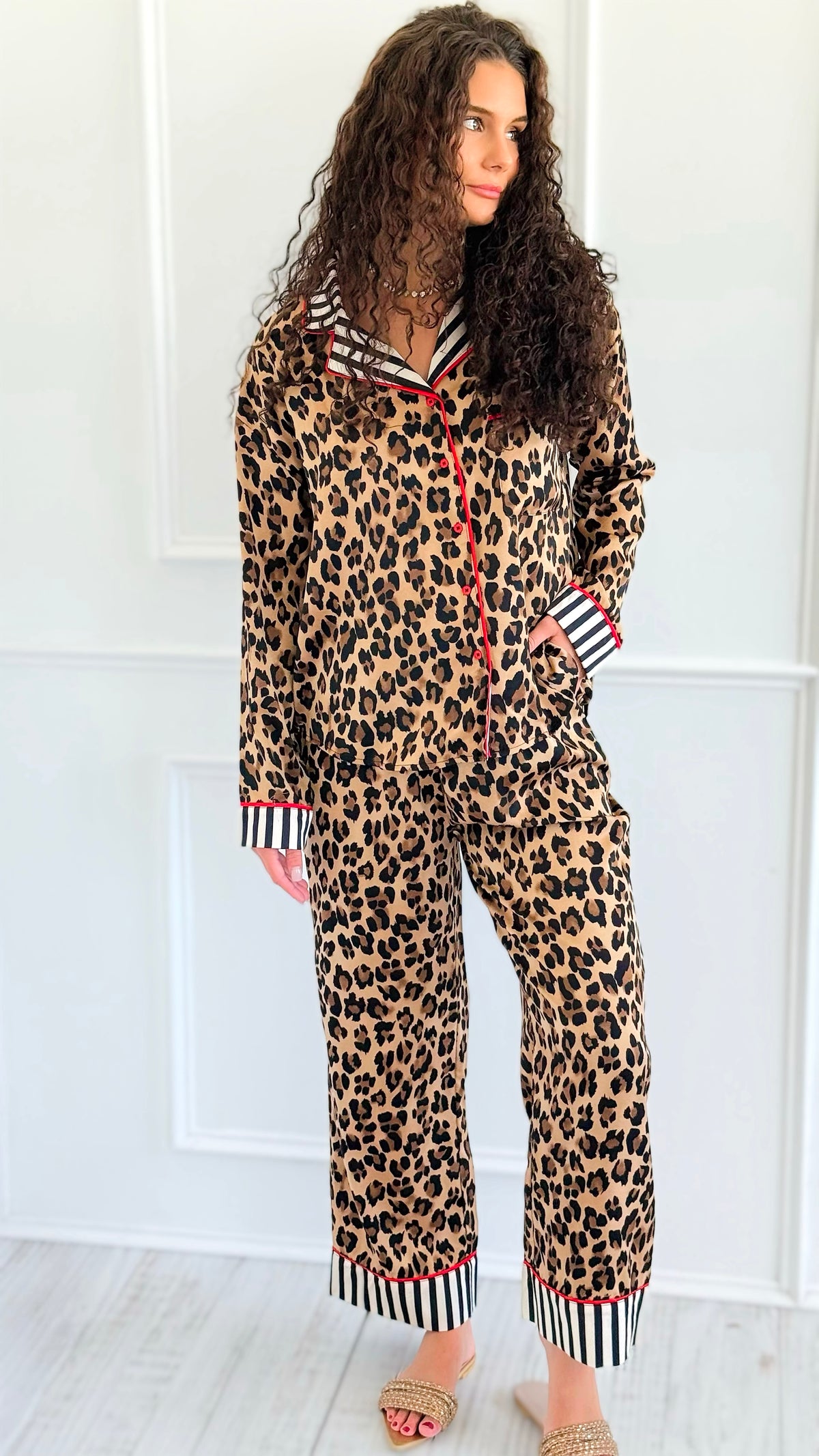 Spotted in Satin Print Pajama Set-210 Loungewear/Sets-Anniewear-Coastal Bloom Boutique, find the trendiest versions of the popular styles and looks Located in Indialantic, FL