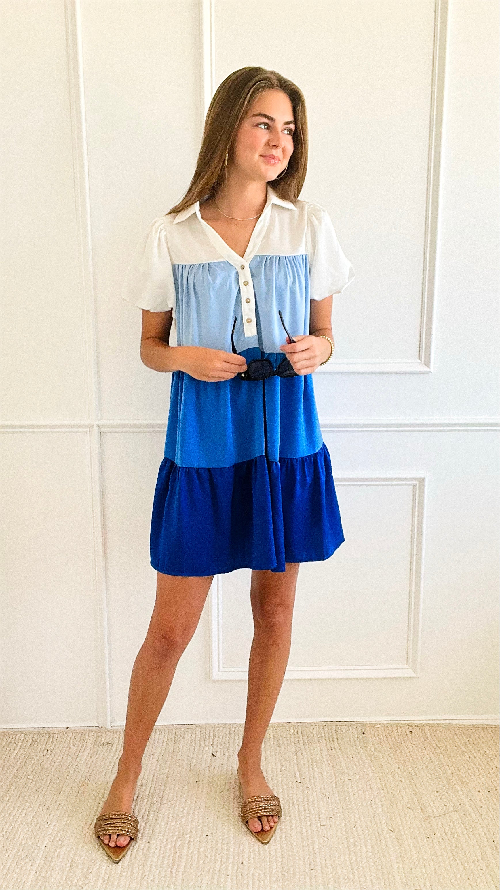 Tiered Puff Sleeve Color Block Dress-200 dresses/jumpsuits/rompers-Rousseau-Coastal Bloom Boutique, find the trendiest versions of the popular styles and looks Located in Indialantic, FL
